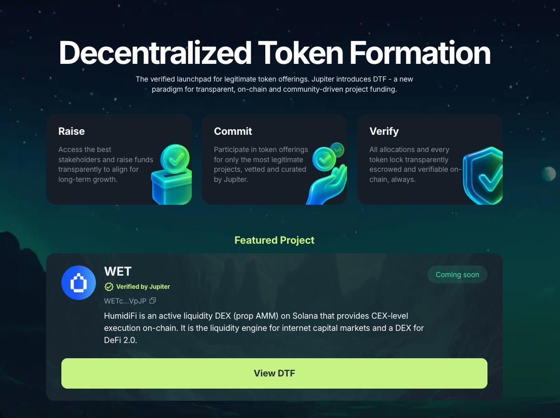 Jupiter DTF HumidiFi WET トークンセール発表のグラフィック