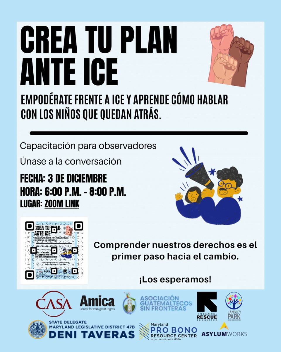 Venga aprender como crear su plan ante ICE mañana a las 6pm. Presentacion solo en español. Llene el formulario y recibira el link de zoom.

docs.google.com/forms/u/0/d/11…