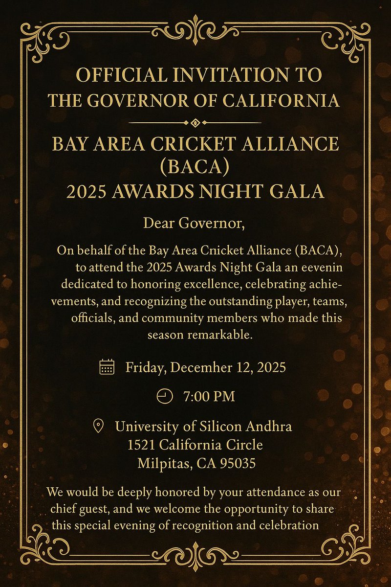 famousentsj's tweet photo. ⁦@CAgovernor⁩ u should support cricket community in Bay Area !!! https://t.co/oyVKaSjNv4