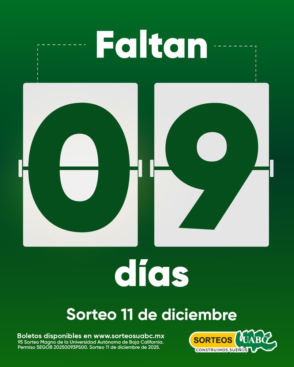 Sorteosuabc's tweet photo. 📷📷 ¡La emoción aumenta!
Faltan 9 días para el Sorteo 95 Magno de la UABC.
Tu boleto puede cambiarlo todo. 📷📷 https://t.co/q5Wl7x54Ee