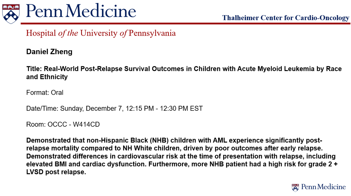 DrBonnieKy's tweet image. Daniel Zheng (@KDGetzPhD lab) will present his findings on post-relapse survival outcomes in children with #AML at the #ASH25 12/07 oral presentation session!

#CardioOnc