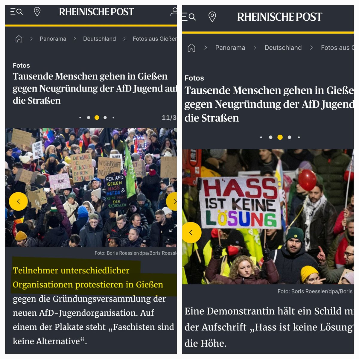 Für @BorisRein_cdu nicht erwähnenswert: Die "Gewaltmärsche", 1000 vs.  ca. 29.000 bunte, feiernde Demonstranten gegen Rechtsextremisten.
#Gießen #Giessen2025 
👇