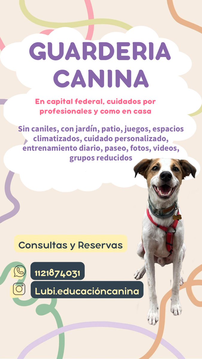 Te vas de vacaciones?
necesitás dejar a tu perrito en un lugar seguro, cuidado, con amor, jardin y sin caniles?
Guardería en CABA, Zona Boedo
Lucila 11 2187-4031