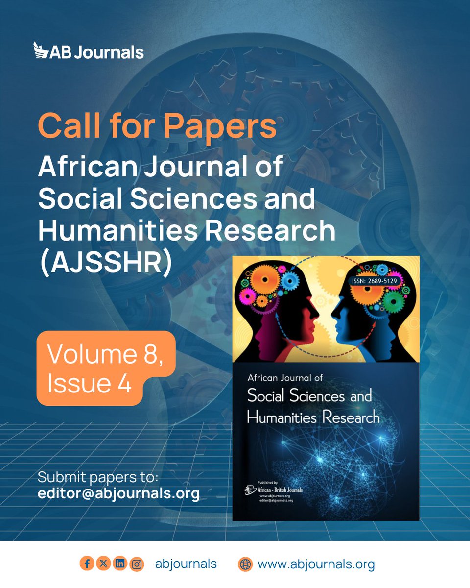 abjournals's tweet image. Your take on social inequities or cultural evolutions needs a bold platform.  Open-access, peer-reviewed reach awaits. Email editor@abjournals.org. 
#AJSSHR #SocialSciences #Humanities #CallForPapers #ResearchMatters #abjournals #trending