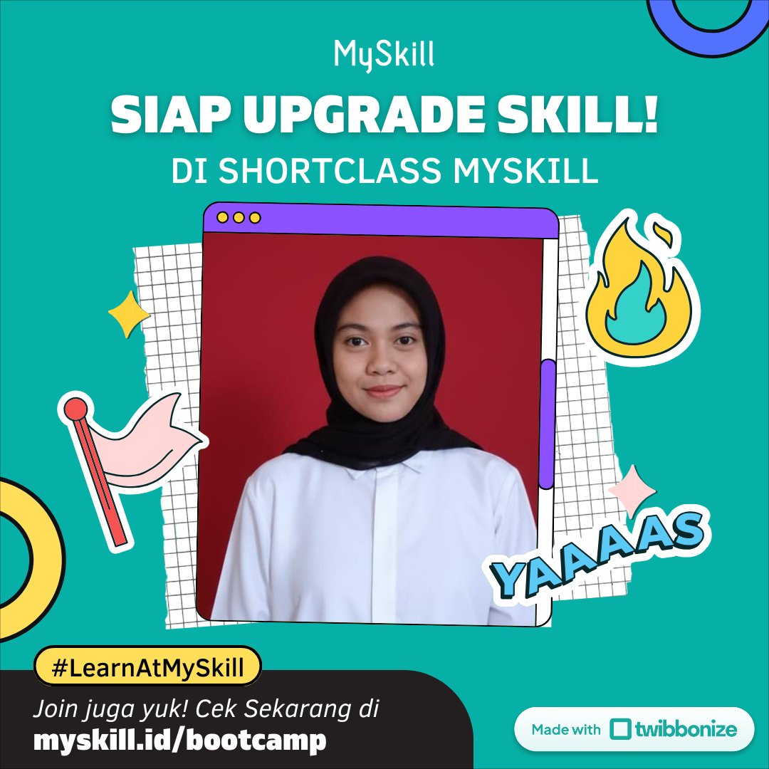 ijellleklu's tweet photo. Hi, I’m Azizah, dan aku ikutan Short Class, sebuah program kelas gratis dari @myskill_id. Kelas ini menyediakan banyak topik-topik pilihan seperti Digital Marketing, Microsoft Excel, Data Analysis, UI/UX Design dan masih banyak lagi. Yuk, kamu juga bisa #RintisKarirImpian, https://t.co/t6YVxR982m