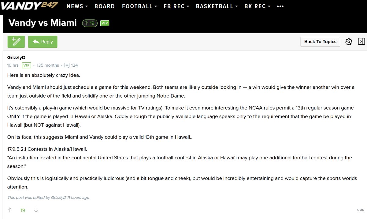 BoardGeniuses's tweet image. #Vanderbilt should schedule a game against #Miami in Hawaii this weekend in an attempt to get into the CFP.