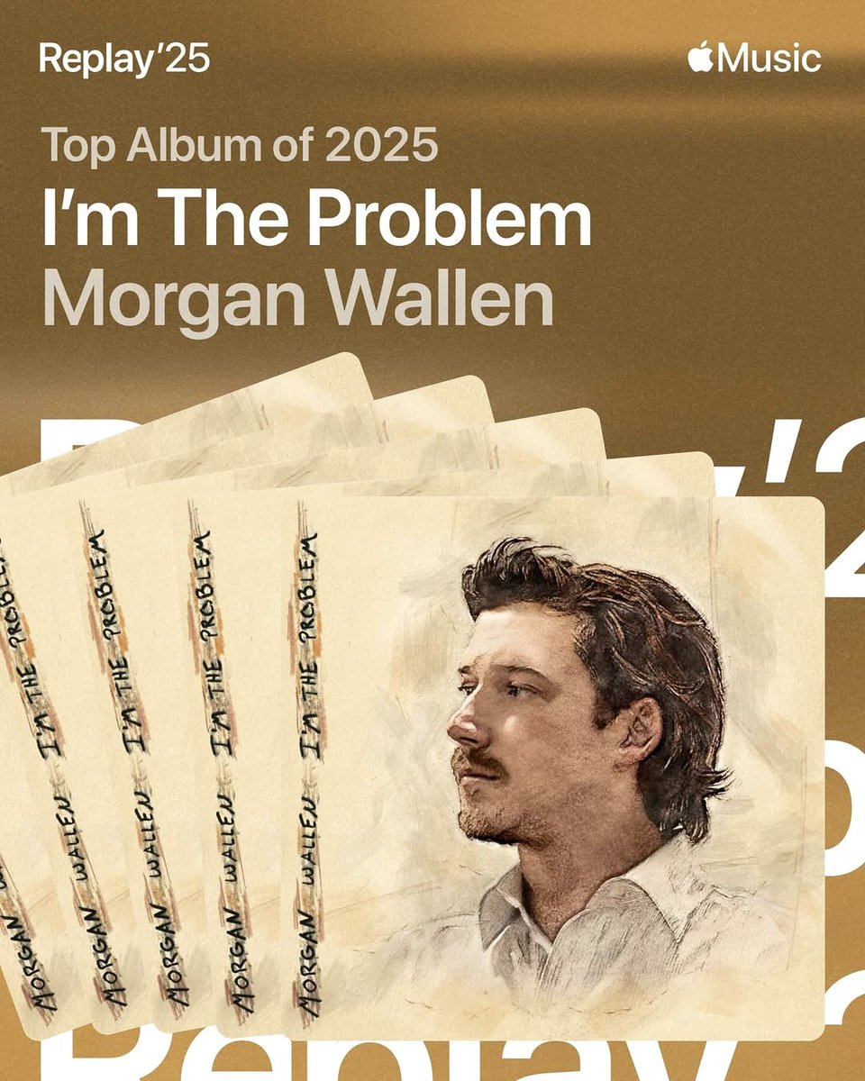 CountryCentral's tweet photo. Morgan Wallen’s “I’m The Problem” was the most-listened-to album of 2025 on Apple Music, finishing the year as the platform’s top project. https://t.co/QQvMwcRKSq