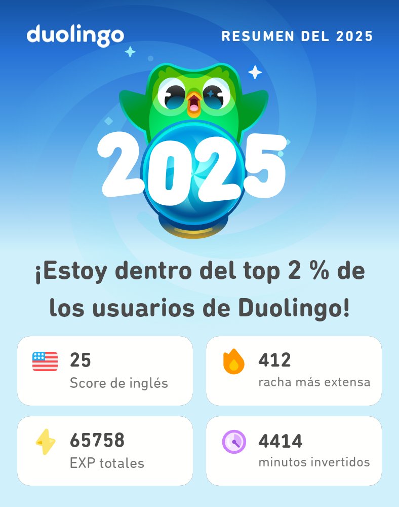 Jc_Stalling's tweet photo. ¡Aquí están mis estadísticas en Duolingo este 2025! ¿A ustedes cómo les fue? #Duolingo365 https://t.co/MSzgWSpAlw