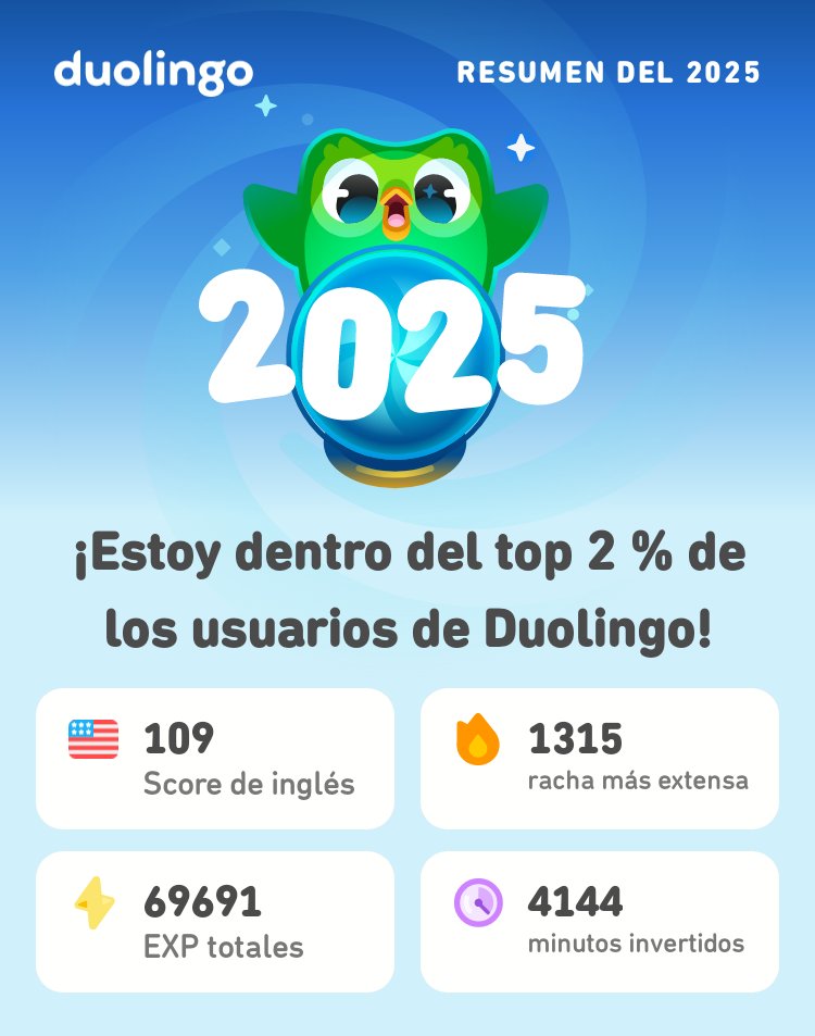 donpaulog's tweet photo. ¡Aquí están mis estadísticas en Duolingo este 2025! ¿A ustedes cómo les fue? #Duolingo365 https://t.co/zGZVqWNtyD