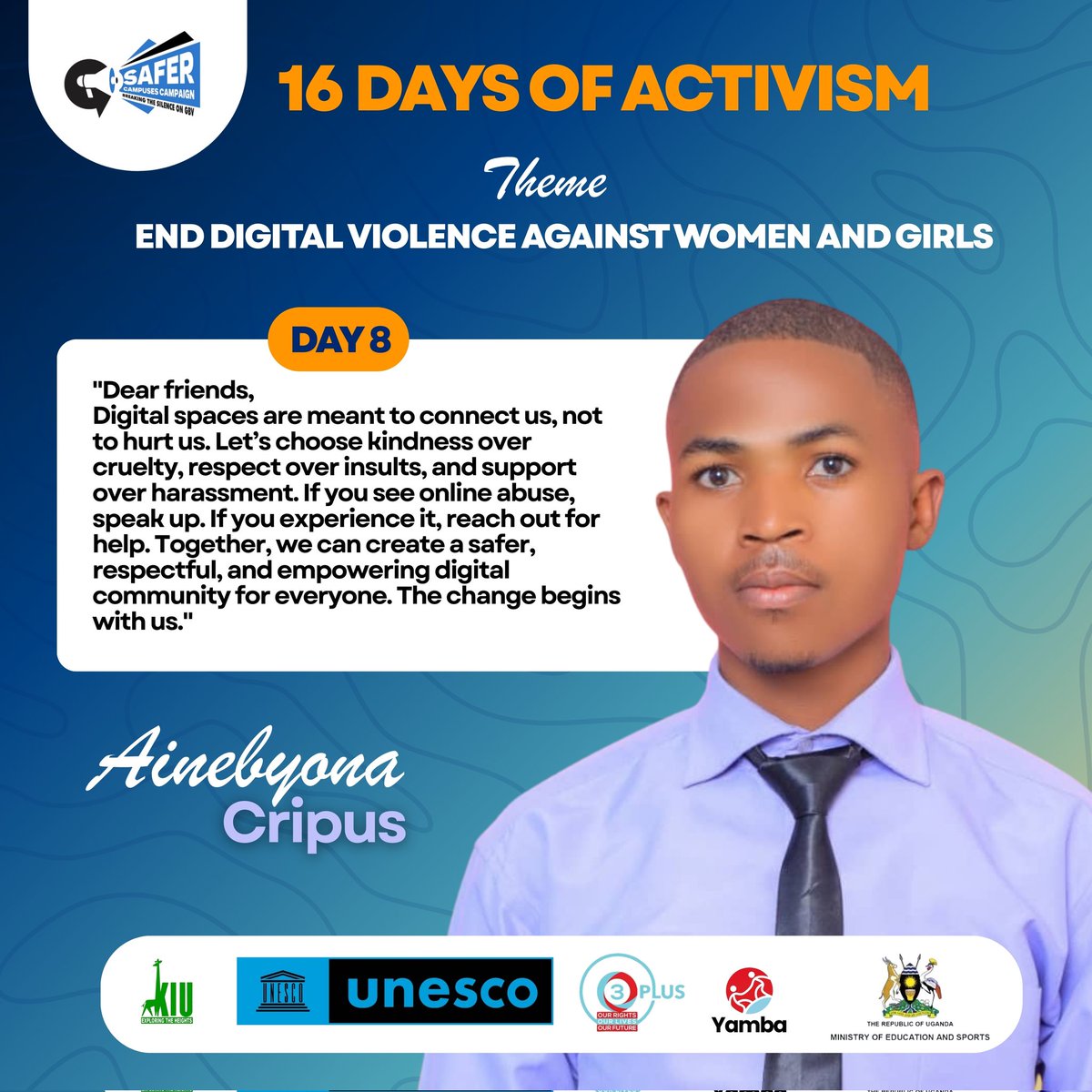 Digital spaces are to  Spread Love and Kindness not Bullying, not Body shaming, not all sorts of hurtful things . #EndGBV #EndDigitalViolebce #Safercampus #love #kindness #Respect <a href="/O3Plus_KIU/">O3Plus KIU</a> <a href="/unwomenuganda/">UN Women Uganda</a>