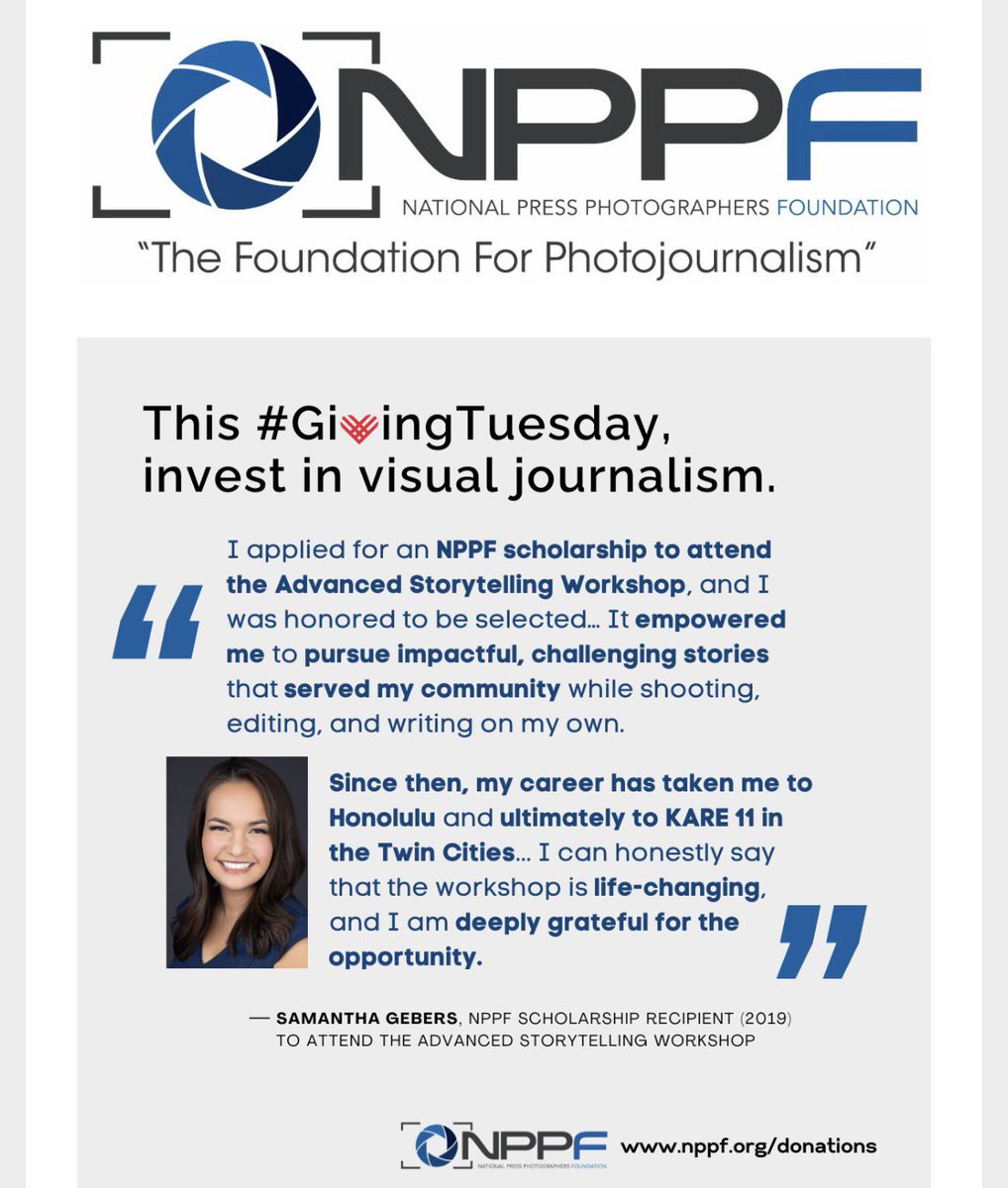 #Photojournalism shapes how we see the world. On #GivingTuesday, help <a href="/NPPFScholars/">National Press Photographers Foundation</a> w/scholarships for those who pursuing visual truth.
Fuel tomorrow’s visual journalists &amp; donate to help advance photojournalism w/. education &amp; opportunity.
📸
nppf.org/donations/