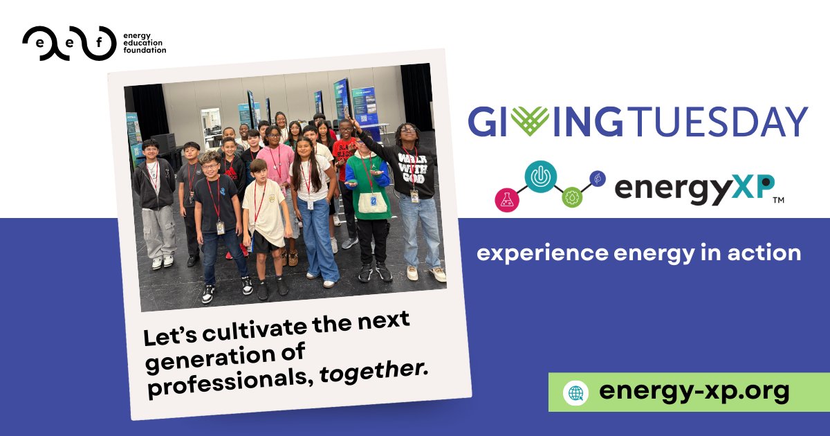 Happy Giving Tuesday! 💛 You can support underserved students &amp; rural communities by helping us reach more students with our educational program, EnergyXP. 

Learn more about energy education on our website: energyeducation.org/get-involved/