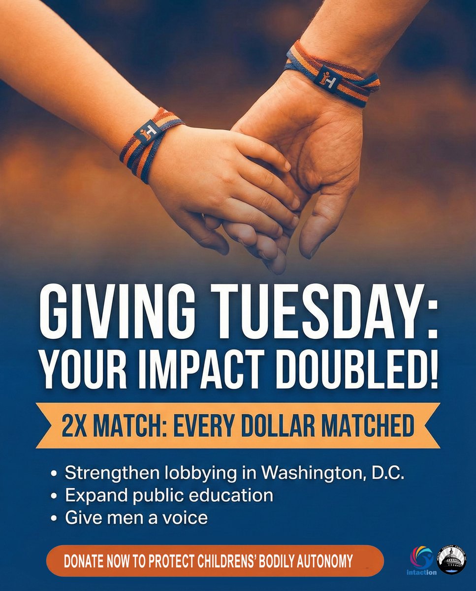 Intaction1's tweet image. 📷 This Giving Tuesday, Intaction needs YOU.
Our advocacy to protect babies and empower parents doesn’t happen by accident—it's fueled by people who believe every child deserves to remain whole and unharmed. zeffy.com/en-US/donation… #EndCircumcision #StopCircumcision