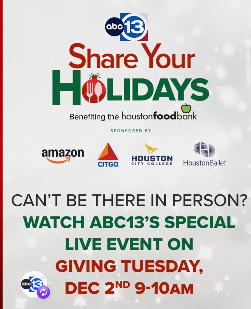 Did you know a million of our neighbors are worried about their next meal? We can do something about that! We are live in Houston, Baytown, Galveston, Spring, Rosenberg, Sugar Land, Katy, and Pearland collecting food donations: abc13.com/post/houston-f…