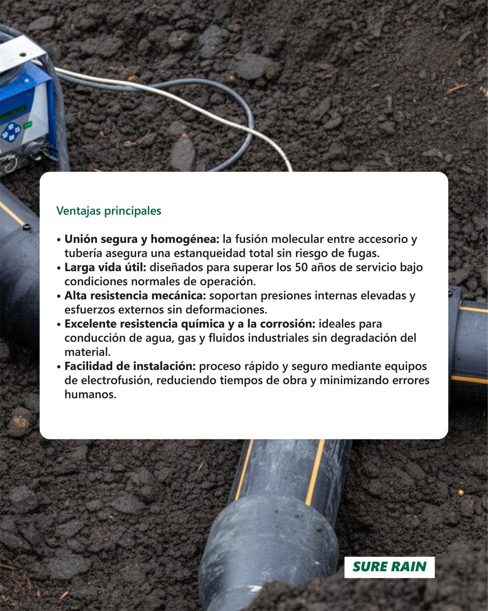 SureRain's tweet image. Línea de Accesorios de Electrofusión PEAD® ERA®
Somos REPRESENTANTES EXCLUSIVOS EN ARGENTINA, ofreciendo acceso directo al sistema de unión más confiable del mercado.

🔧 Tipologías Disponibles:
Cuplas
Codos 45° / 90°
Tes 90°
Bridas
Medidas principales: 160 mm y 200 mm.