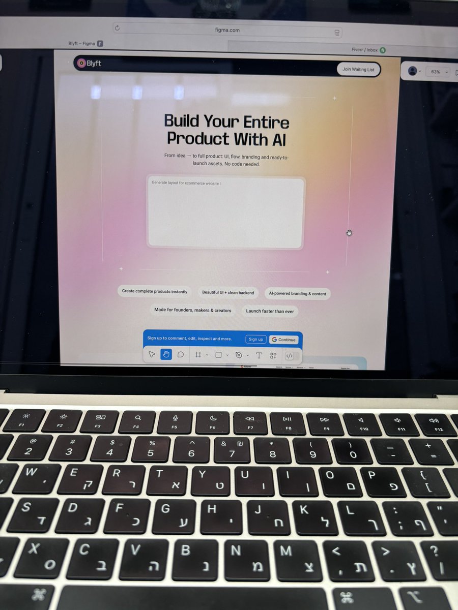 Harel1386812's tweet image. Working on the new Blyft page 👀

One idea → a complete product.
App, UI/UX, branding, promo assets. All generated automatically with AI.

Join the waiting list (link in bio).  
#Blyft #AIBuilder #NoCode #Startup #Makers