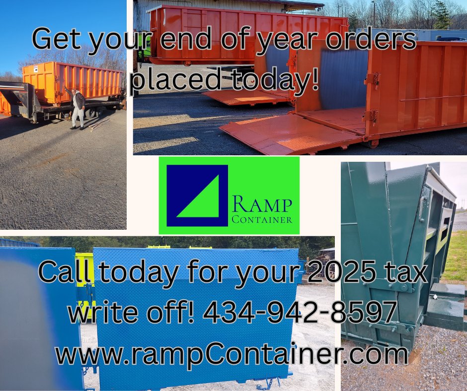 RampContainer's tweet photo. Don't miss out on your 2025 tax write off!  Place your order today! Ramp Container is ready to exceed your expectations with our patented Ramp / Barn Door!  Available in Front and Rear Ramp Container models!  Check out our website to see more! https://t.co/iVVbCi5YsE 434-942-8597 https://t.co/PbprU4pmgJ