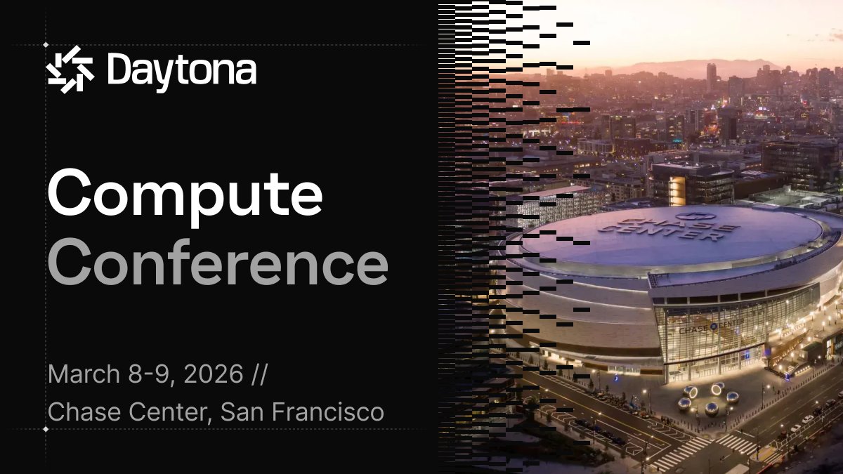 daytonaio's tweet image. The infrastructure layer is being rebuilt for AI, agents, and a new kind of cloud.

So we’re hosting our inaugural @Daytonaio COMPUTE Conference on the Warriors’ home court, bringing 1,500 builders together.

March 9, 2026

Apply for tickets below