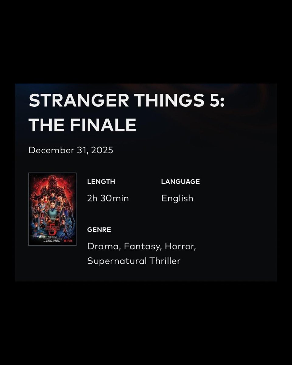 populicc's tweet photo. Stranger Things'in 31 Aralık gecesi yayınlanacak finali, 2.5 saat sürecek.

•⁠ Dizinin final bölümü, ABD ve Kanada'da sinemalarda izlenebilecek. https://t.co/qJxsoznVby
