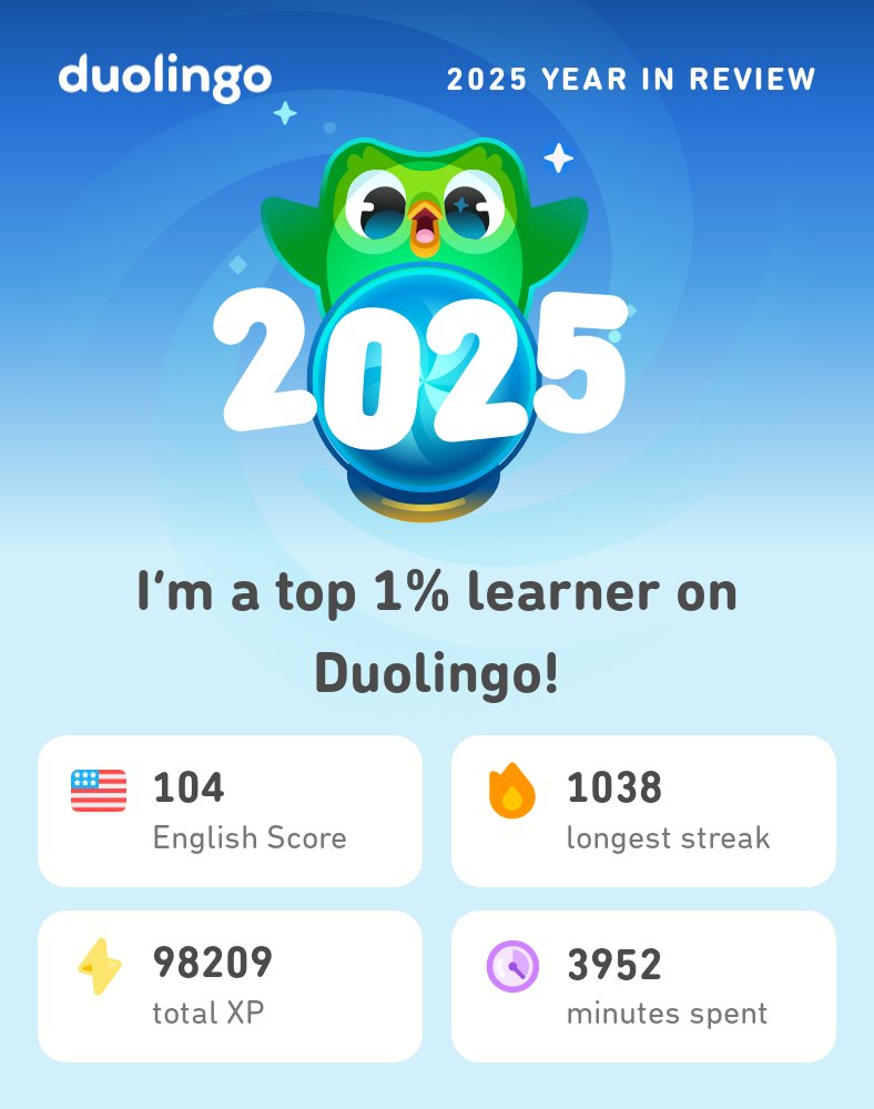 lnpanh2109's tweet photo. My 2025 Duolingo stats are in! How did you do? #Duolingo365 https://t.co/xvneLWGnOk