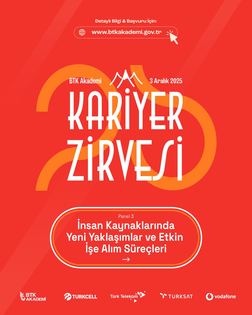 BTKAkademi's tweet photo. 🎯 Kariyer Zirvesi ‘25: İnsan Kaynaklarında Yeni Yaklaşımlar ve Etkin İşe Alım Süreçleri Paneli

BTK İnsan Kaynakları ve Eğitim Dairesi Başkanımız Sn. Mustafa Ermiş [ @mustafaermis ] moderatörlüğünde, telekomünikasyon sektörünün IK yöneticileri bir araya gelecek.

Panelistler;

🎙️Erkan Durdu – @Turkcell İnsan ve İş Destek Srm. Genel Müdür Yardımcısı