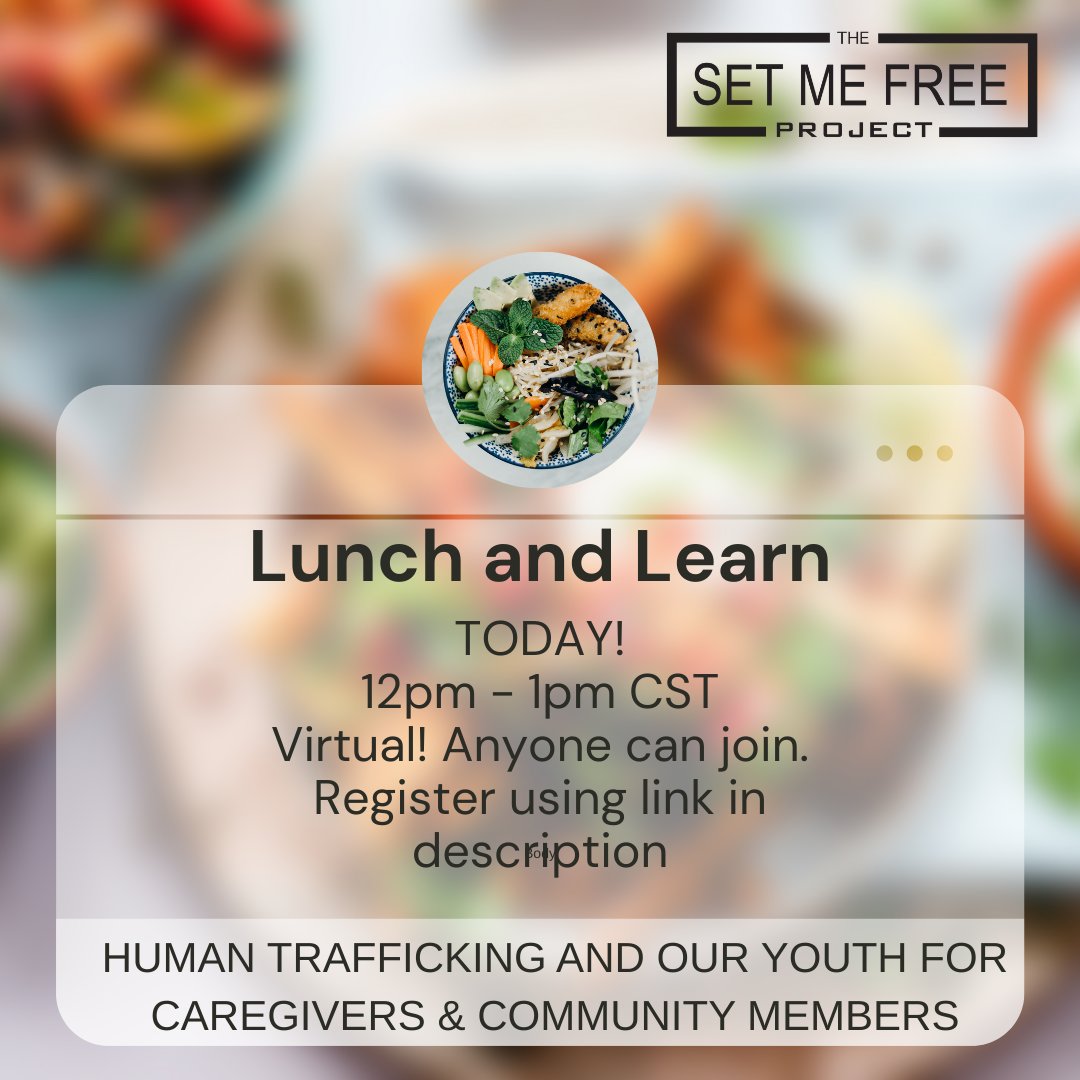 TheSMFProject's tweet image. Happening TODAY!
Join our Giving Tuesday Virtual Lunch &amp;amp; Learn at 12pm CST on Human Trafficking &amp;amp; Our Youth (for caregivers + community members).

💻 Free &amp;amp; open to all
🔗 Register us02web.zoom.us/webinar/regist…