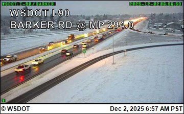 mattgraykxly's tweet image. A wreck near the WB Sullivan Road exit on I-90 has traffic backed up past the Barker Road exit in #Spokane County. The snow has stopped, but slick surfaces remain.