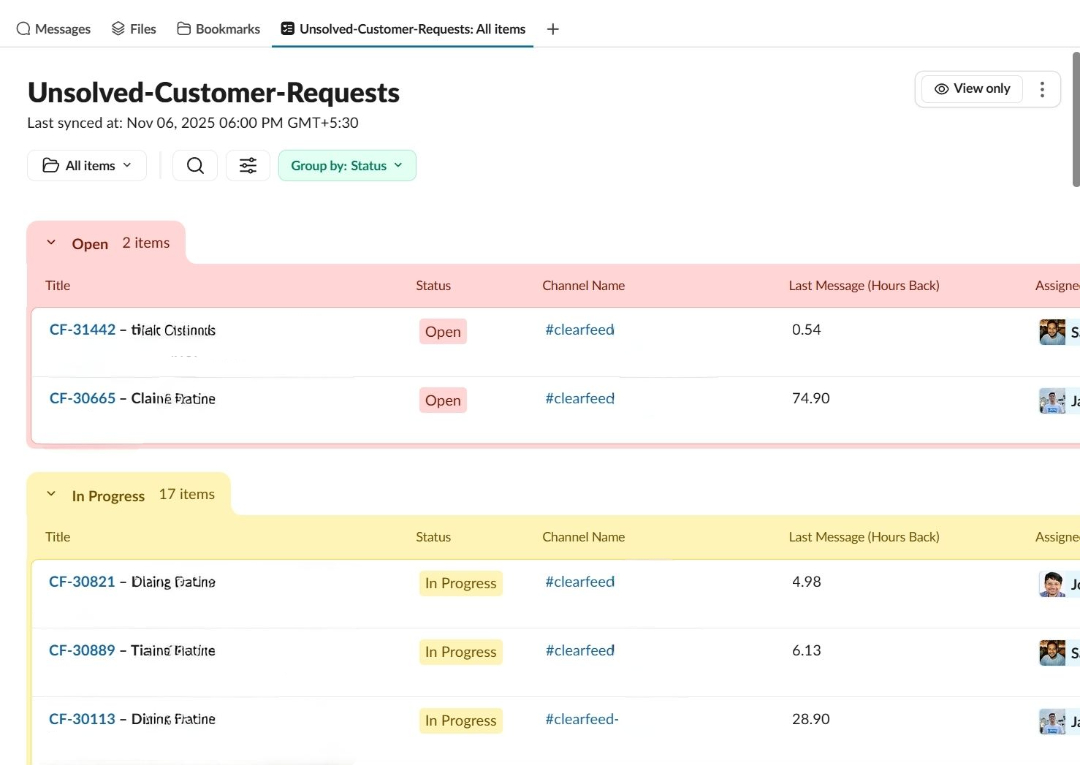 jsensarma's tweet image. We just shipped my favorite feature of the year. @clearfeedai was always very good at monitoring 100s of channels and bringing their threads into one. But it was still a chronological view.

Now it can use #Slack Lists to show a zillion chats in a dashboard inside Slack itself.