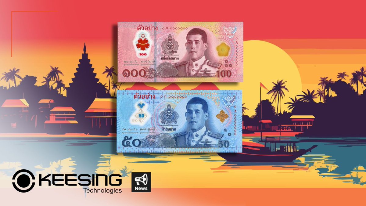 #KeesingNews The Bank of #Thailand released 50- and 100-Baht polymer #banknotes.

The new notes feature clear windows, color-shifting elements, metallic accents, and tactile markings for the visually impaired.

Explore here: platform.keesingtechnologies.com/thailands-new-…

#KeesingPlatform