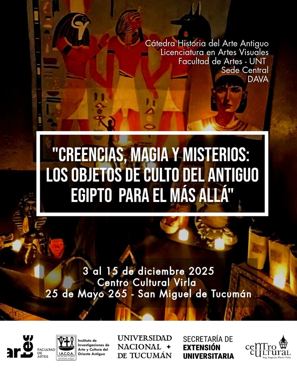 Desde mañana miércoles 3 de diciembre y hasta el 15 puede verse la muestra sobre "Los objetos de culto del antiguo Egipto" en el Virla #ExtensiónEsCultura <a href="/Prensavirla/">C. Cultural Virla</a> <a href="/MediosUNT/">UNT Tucumán</a> <a href="/MarceloMirkin/">Marcelo Mirkin</a>