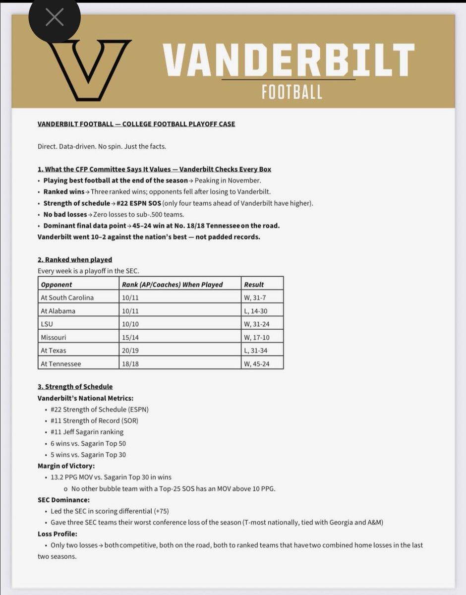 BussinWTB's tweet photo. Vanderbilt put together a full document laying out their case for the College Football Playoff https://t.co/1ehpB3m4dv