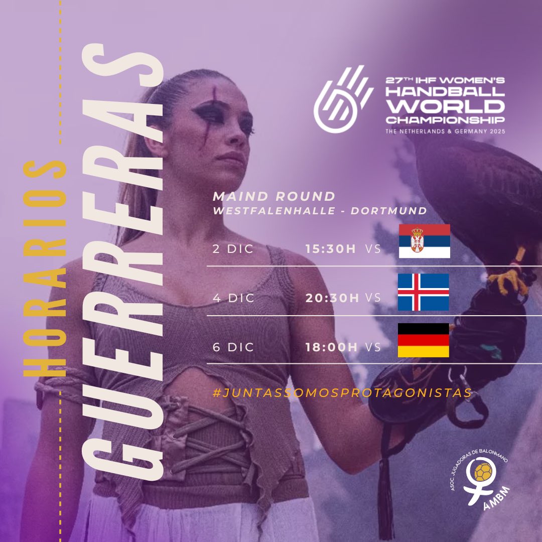 MUNDIAL DE BALONMANO FEMENINO 2025

🏆Hoy primer asalto de la Maind Round para  las Guerreras.
💪🏼 Podrá seguirse en directo en <a href="/teledeporte/">Teledeporte</a> .

¡A disfrutar de nuestro maravilloso deporte!

💜 #JuntasSomosProtagonistas