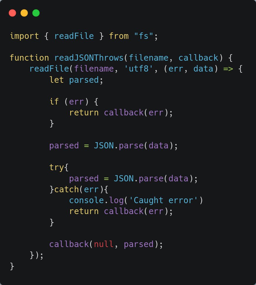 NelsonNijo58633's tweet image. We will explain the two ways with an example.

We will create a function like in the image,

1. Using a try-catch block

This is an obvious way

Create a try catch block around the function that will cause the error

In our case, the error causing function is JSON.parse