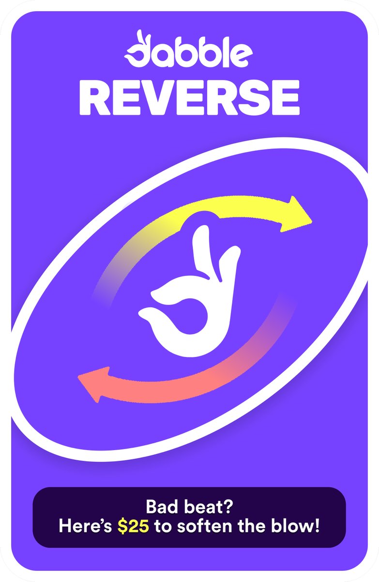 DabbleFantasy's tweet image. DABBLE REVERSE IS HEREEEEE🤑💥😎

Send us your bad beats on Dabble from this weekend and we will REVERSE them!!🤝

We will take 5 of the WORST beats and turn them into $25 💸

‼️PLEASE include your Dabble username!!🔥