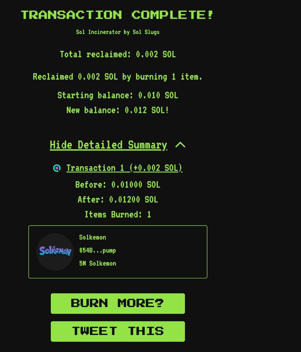 Solkemon1's tweet photo. Another $solkemon token burn https://t.co/fmDIGAXYKZ