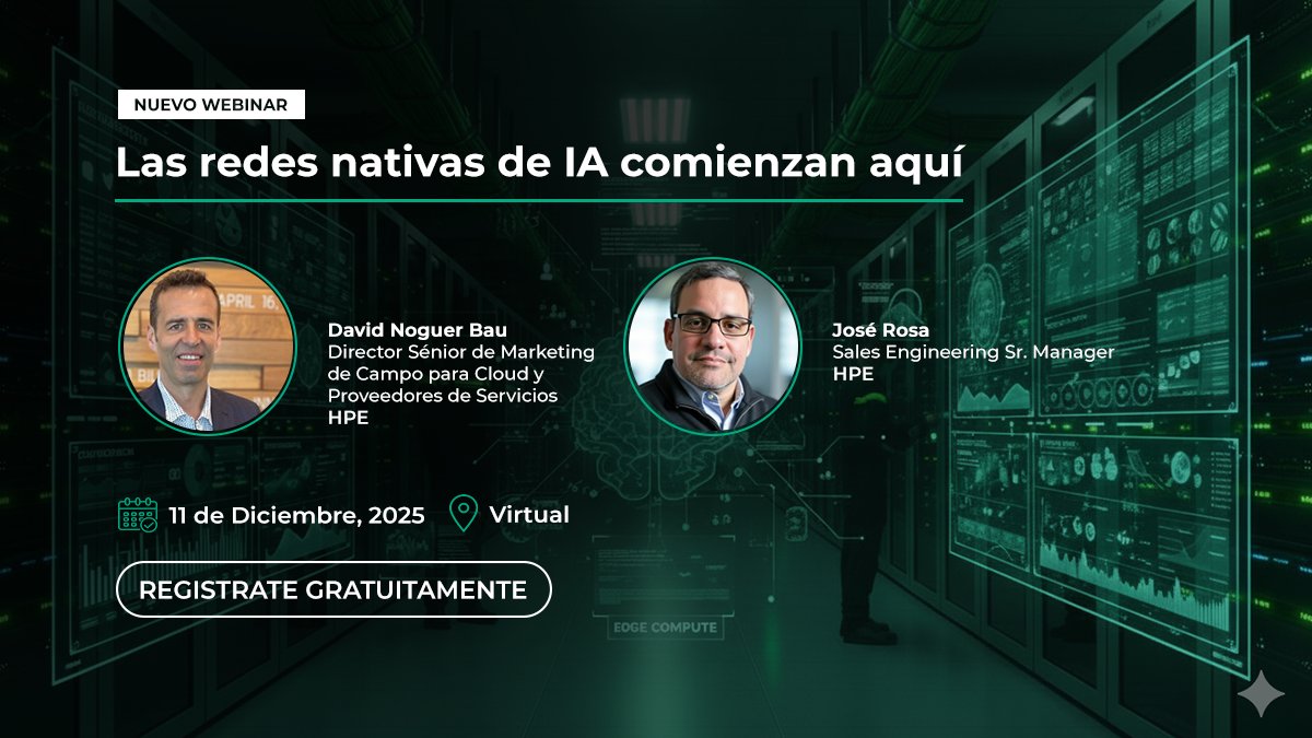 ⏩ ¡𝐋𝐚 𝐈𝐀 𝐚𝐯𝐚𝐧𝐳𝐚 𝐦𝐚́𝐬 𝐫𝐚́𝐩𝐢𝐝𝐨 𝐪𝐮𝐞 𝐭𝐮 𝐫𝐞𝐝!
👉Webinar gratuito: telesemana.com/blog/webinar/l…
📅 𝟏𝟏 𝐝𝐞 𝐃𝐢𝐜𝐢𝐞𝐦𝐛𝐫𝐞, 𝟐𝟎𝟐𝟓
Con <a href="/dnoguer/">David Noguer Bau @ Juniper</a> <a href="/HPE/">HPE</a>, Jose  Rosa <a href="/HPE/">HPE</a> y <a href="/acatalano/">Andrea Catalano</a> <a href="/TeleSemana/">TeleSemana.com</a> 
 #IA #GenAI #GPUs #Automatización #TransformaciónDigital
