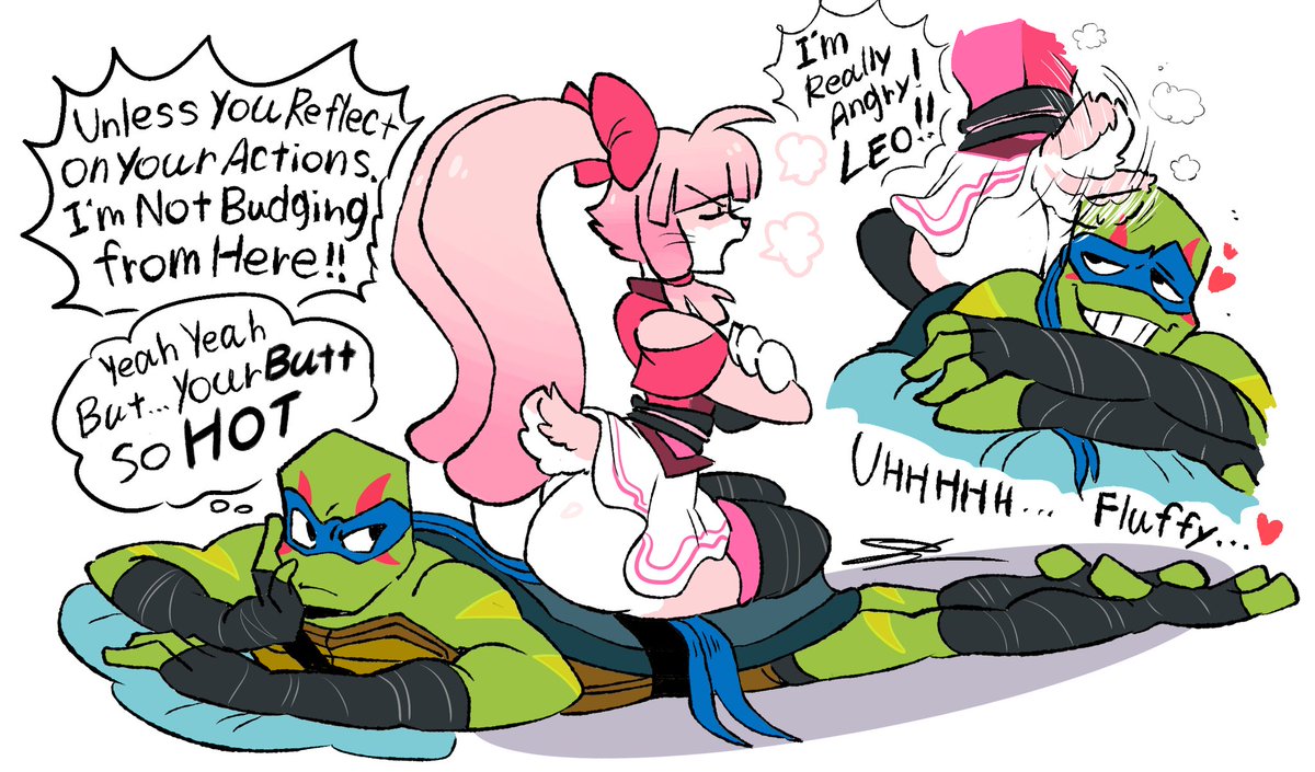 Turtles💙❤️💜🧡🐢 get sweet punishment from their Bunny ninja Girlfriends!🩷🩵💚💛🐰

It feels like it's been a while since I drew this couple💦 