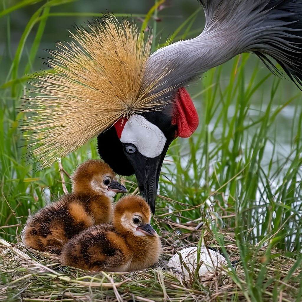 DelattreMia's tweet image. Grey crowned crane (Grue royale) family