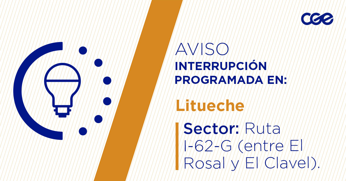 CGE_Clientes's tweet image. Para mejorar la calidad del suministro de nuestros clientes de #Litueche, este miércoles, entre 11:00 y 17:00 horas, se realizará una #InterrupciónProgramada (sectores en la imagen 👇) debido a trabajos de mejoras. Recuerda desconectar tus artefactos 🔌