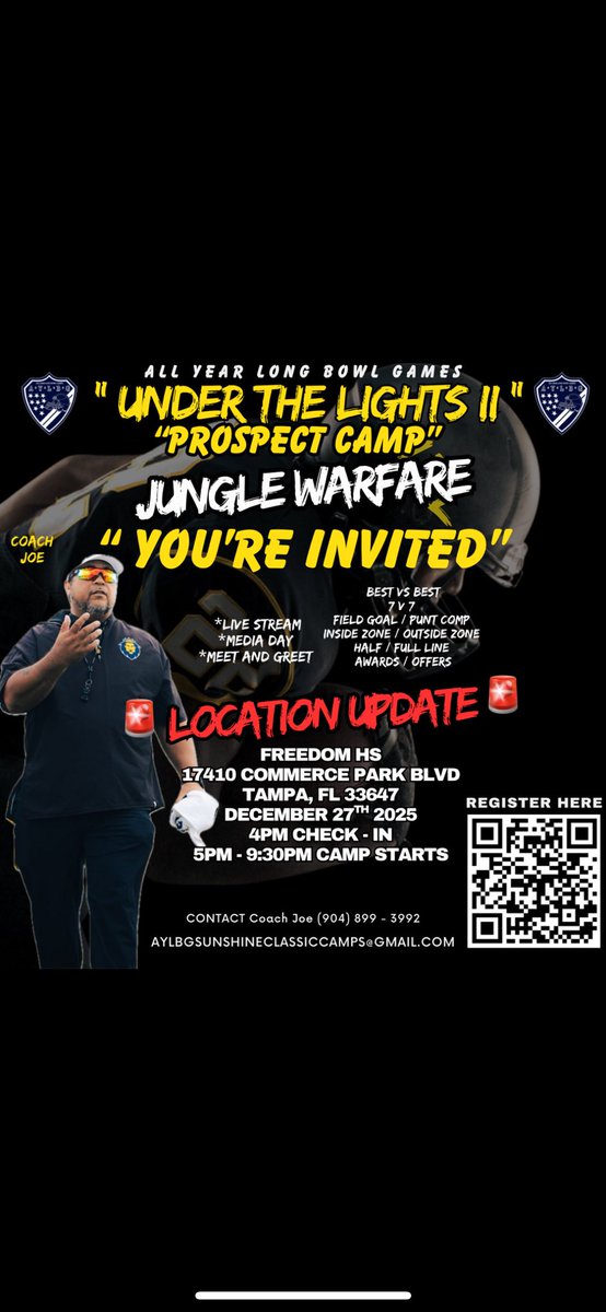 50sackzzzz's tweet photo. I will be attending the under  the lights prospect camp on the the 27th!!!!  Thanks @CoachJoeNieves for the invite. Can’t wait to go out there and compete . https://t.co/1fvLqFSIeY