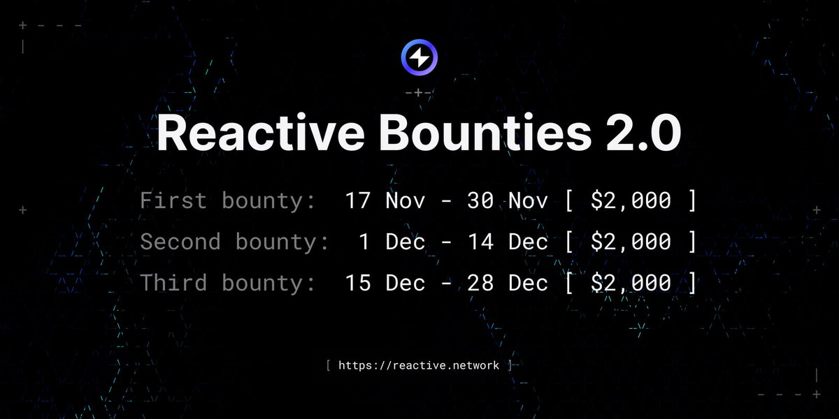 Reactive Bounties: The Second Bounty

Thanks to everyone who submitted a build for our first bounty, cross-chain oracle. Entries are officially closed with 23 submissions made, judging will take place over the next few days with winners of the first bounty due to be announced in