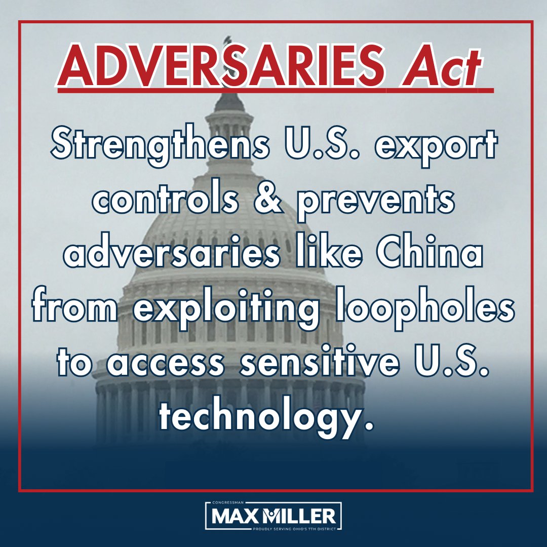RepMaxMiller's tweet image. The United States cannot afford to let the Chinese Communist Party use our own system against us. If a company is owned or controlled by an adversary, it shouldn’t matter what address is on its letterhead.

That&apos;s why I introduced the  ADVERSARIES Act to restore common sense and…