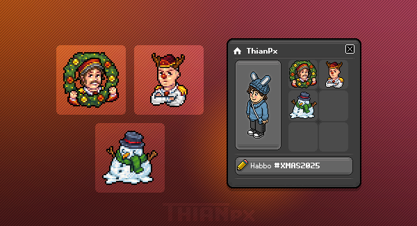 Hey! Thian here 🐰

As a xmas lover, I couldn't let this month that fascinates me so much go by... and that's why I decided to create these badges with all the festive <a href="/Habbo/">Habbo</a>  xmas style. Hope u like'em and have a wonderful month 🎄🎁

#Habbo #pixelart