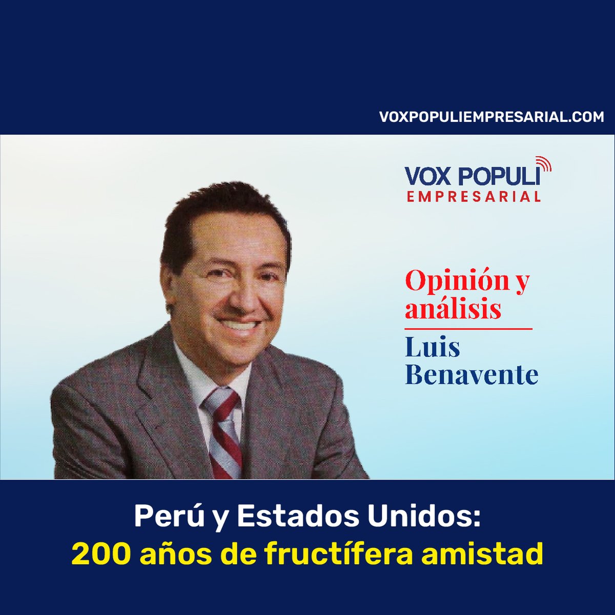 Comparto mi columna de hoy en Vox Populi Empresarial, sobre los 200 años de relación entre Perú y los Estados Unidos.

voxpopuliempresarial.com/2025/12/02/per…

#opinion #EstadosUnidos #peru