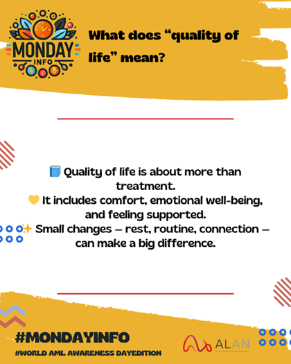 📘 What does “quality of life” mean during leukemia care?
It’s about more than treatment — it’s about comfort, emotional well-being, and feeling connected.
Small changes can make a big difference.
#MondayInfo #LeukemiaAwareness #SupportAndCare