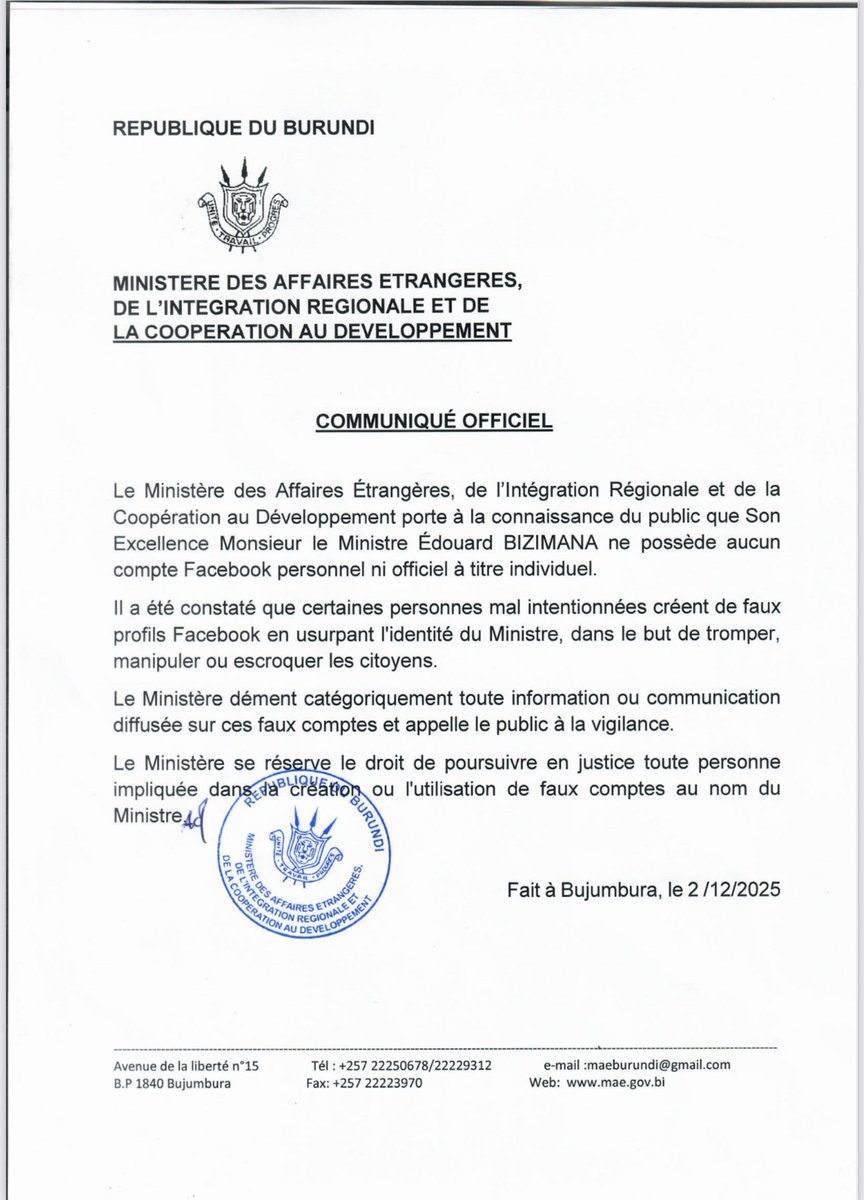 Ambassade du Burundi en France tweet media