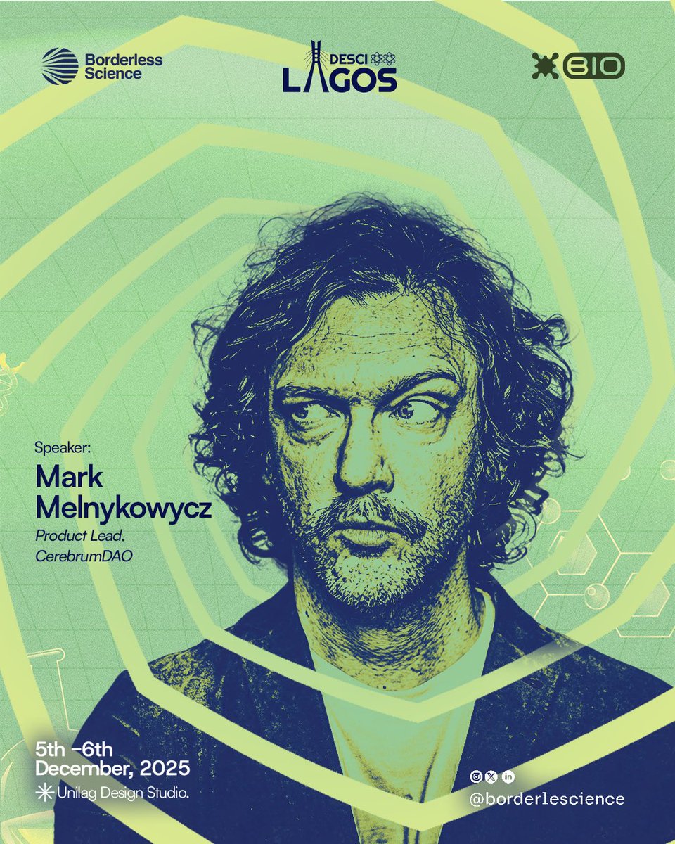 At DeSci Lagos 2025, <a href="/melnykowycz/">Mark Melnykowycz</a> , Product lead at <a href="/Cerebrum_DAO/">Cerebrum DAO 🧠</a> will be guiding us through “Brains helping Brains; the CerebrumDAO mission”.

DeSci Lagos features conversations that inspire new ideas, new collaborations, and a new wave of decentralized innovation.