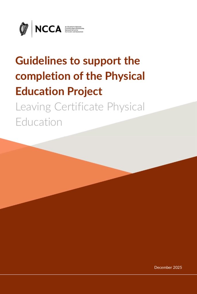The guidelines to support the implementation of the Physical Education Project for the new Leaving Certificate Physical Education specification, for introduction in September 2026, have been released and are available to view at 
curriculumonline.ie/getmedia/2acfd…