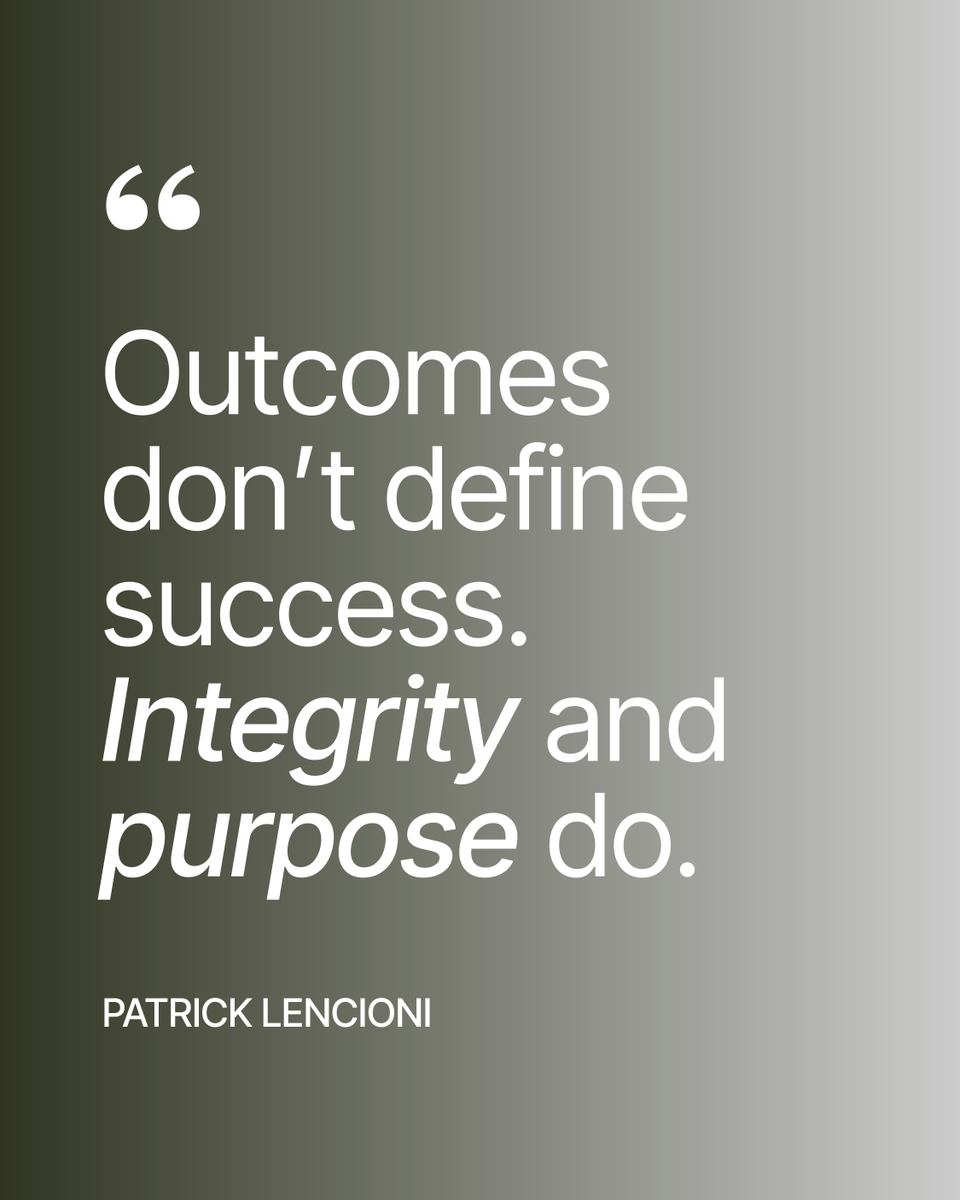 patricklencioni's tweet photo. The biggest lie leaders believe is that success comes from outcomes.
Chase results, and you’ll never feel satisfied.

Real success is knowing who you are, doing your best, and accepting what you can’t control. https://t.co/ZXf5iolgRR