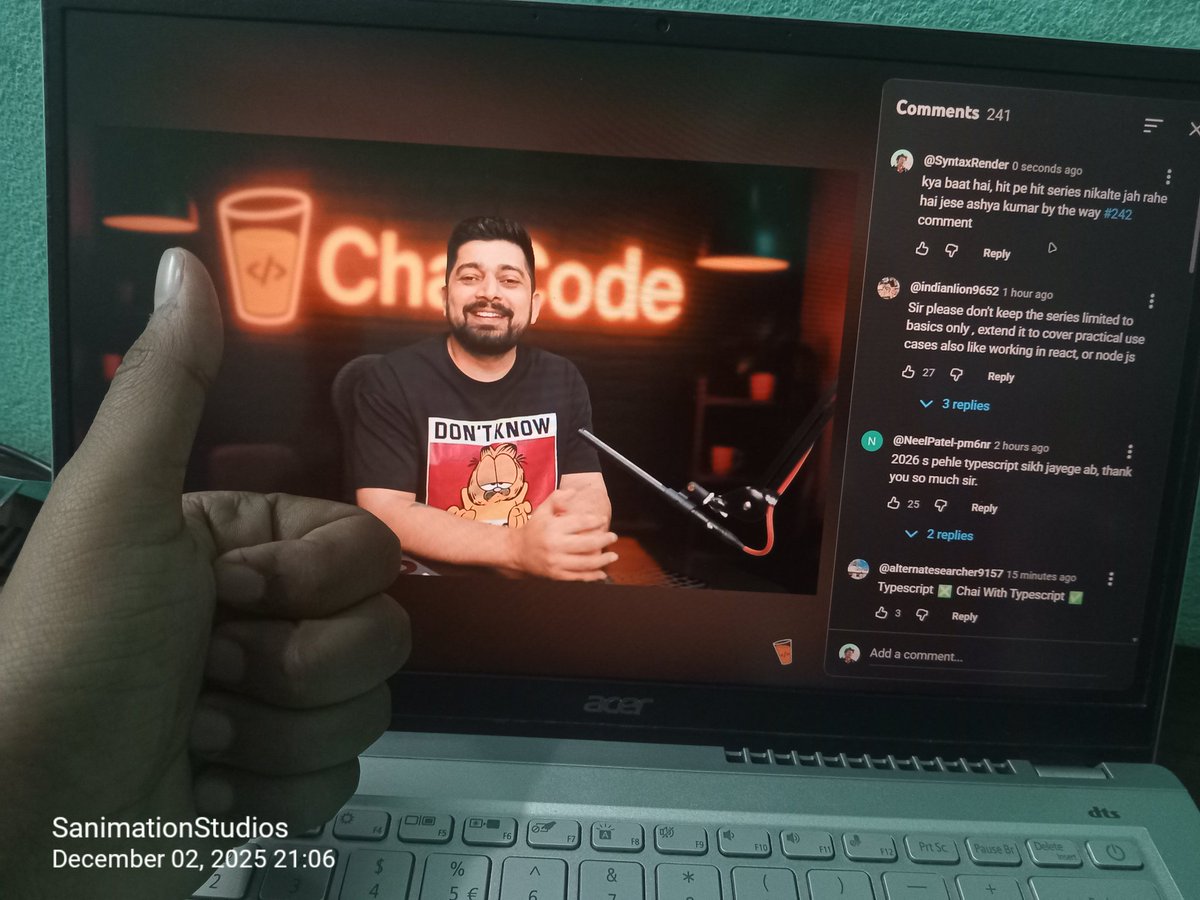 joblessgod_dev's tweet image. Ab Chai aur Typescript ka tadka lagate hai 😃 #ChaiAurTypescript 
Guru: @Hiteshdotcom